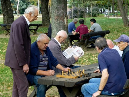 Pensioners playing chess