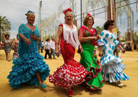 Women wearing gypsy dresses at the Feria del Caballo