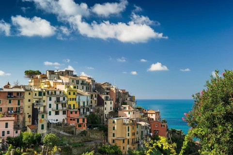 Village with colorful houses by the sea