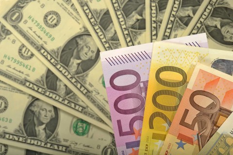 U.S. dollar and euro banknotes