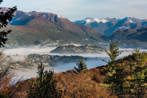 Patches of fog over Lugano on an autumn morning