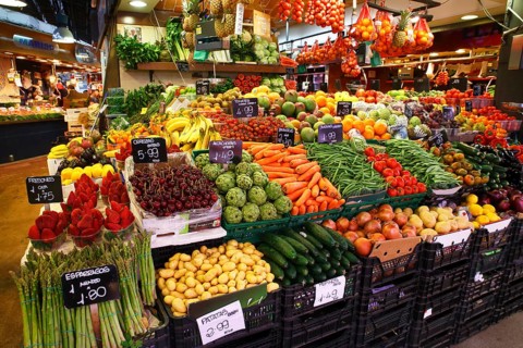 Market stall selling fruit and vegetables