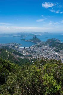 Outlook from the Christ the Redeemer statue over Rio de Janeiro and the Sugar Loaf