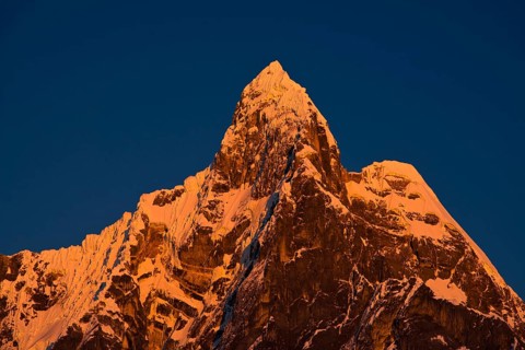 Snowy mountain Jirishanca Grande in the morning light