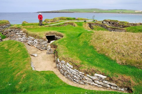 Excavation site at the Neolithic settlement of Skara Brae