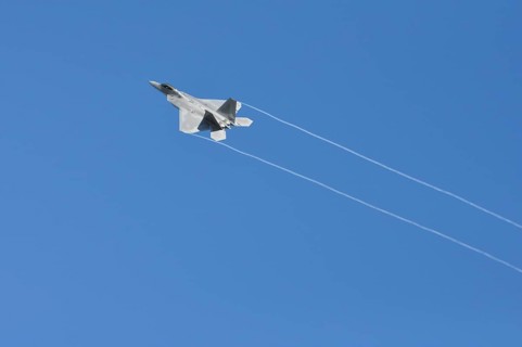 Lockheed Martin F-22 Raptor performs at an air show