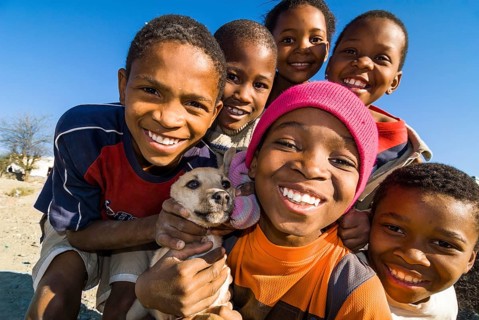 Children with a dog