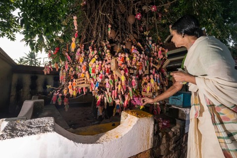 Woman putting down a flower