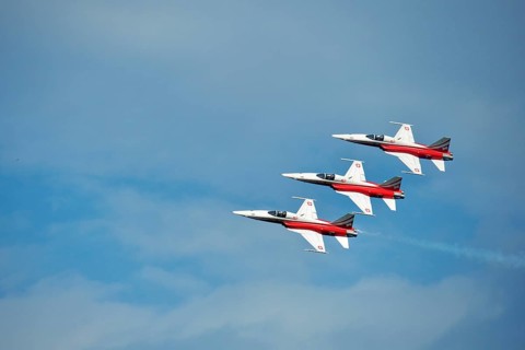 Formation flight of the Patrouille Suisse with the Northrop F-5E Tiger II