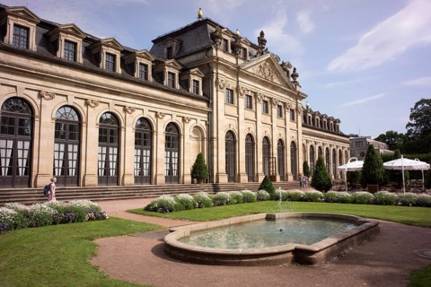 Schlossgarten Castle Gardens and Stadtschloss City Palace with the Orangery and a restaurant