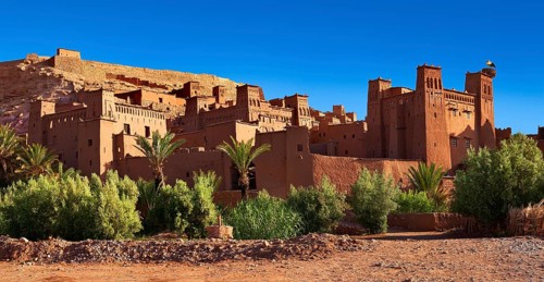 Adobe buildings of the Berber Ksar or fortified village of Ait Benhaddou