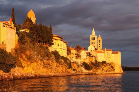 Historic centre with the bell tower of the St. Andrew Monastery