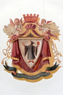 Luftlmalerei by putti with crown and the coat of arms of the city of Munich
