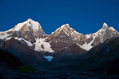 Snow capped mountains in morning light
