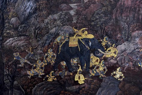 Wall painting with motifs from the Ramakian