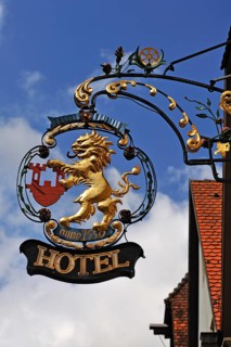 Hanging sign of the hotel 'Zum Goldenen Lowen'