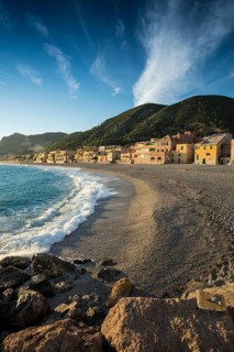 Typical houses on the beach in the evening light