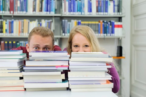 Students studying in the departmental library of the University of Hohenheim in Schloss Hohenheim Palace