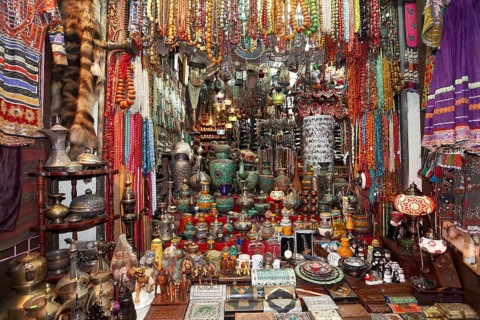 Colourful wares and souvenirs in a shop in the Muttrah Souq market