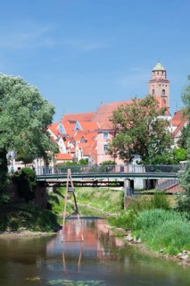 Ried Island on the Wornitz River with Liebfrauenmunster or the Munster of our Dear Lady and the Pilgrimage Church of the Holy Cross