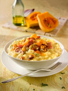 Roast butternut squash on saffron risotto