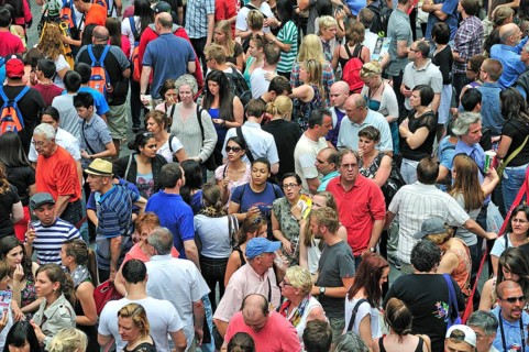 Crowd in front of a box office