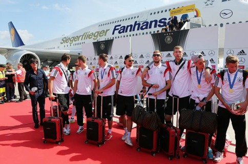 Arrival of the German national team after their victory at the FIFA World Cup 2014 at Tegel