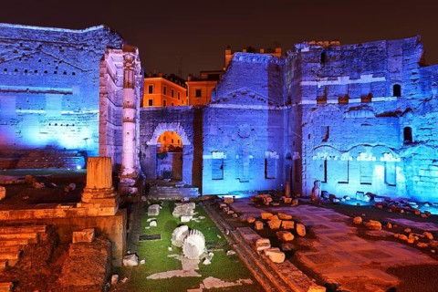 Forum of Augustus with neon lighting