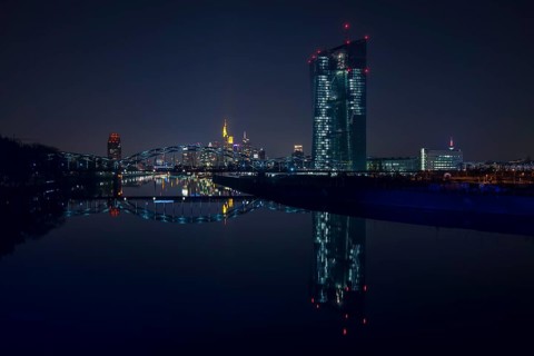 Skyline at night with Main Plaza tower in the left foreground