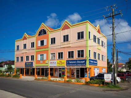 Colourful house with shops