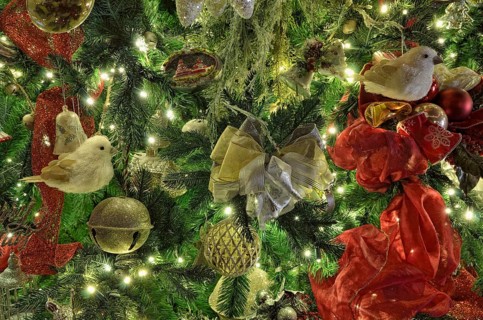 Christmas tree decorations on a Christmas tree
