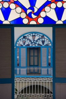 Ornaments above the balcony of a restored building
