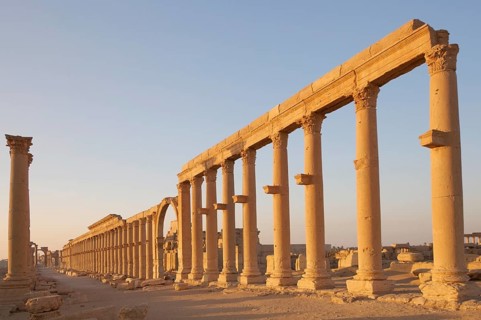 Ruins of the ancient city of Palmyra in the morning light