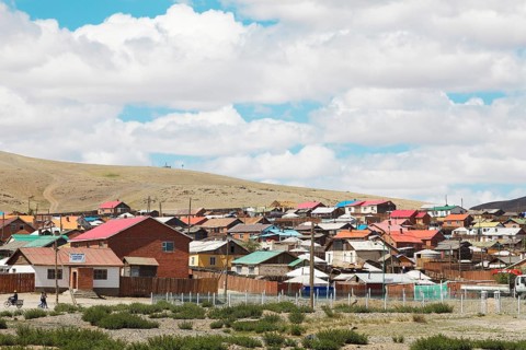 Yurts and colorful houses in the Aimag centre of Arvaikheel