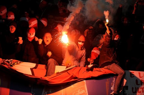 Cologne fans burning flares