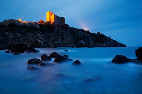 Etruscan castle of Talamone at dusk
