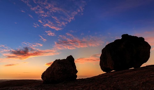 Silhouettes of two big rocks near Hyden