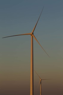 Windmills in the evening light on a wind farm near Sanlucar de Barrameda