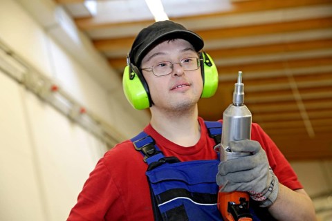 Man with Down syndrome at work