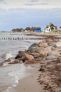Cottages with thatched roofs on the coast