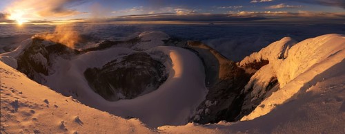 Crater of Cotopaxi Volcano at sunrise