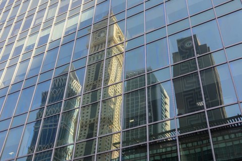 Reflection of the skyscrapers Al Yaquob Tower