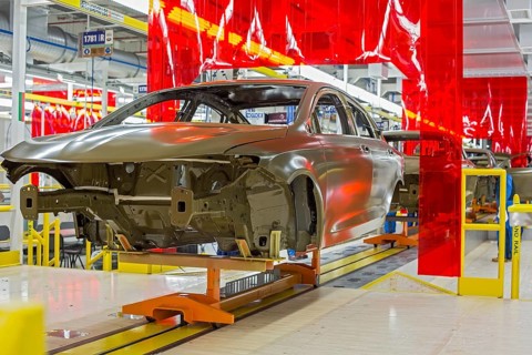 The Chrysler 200 in the paint shop at Chrysler's Sterling Heights Assembly Plant