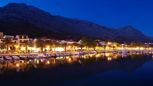 Promenade and harbour at night