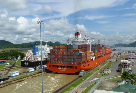 Container ship at the Miraflores Locks