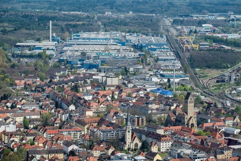 The city of Singen am Hohentwiel with the aluminum plant