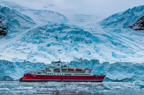 Cruise ship in the Antarctic ice