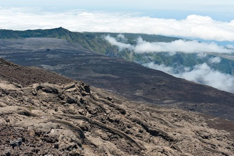 Cooled lava flow in the Cratere Dolomieu crater of Piton de la Fournaise volcano