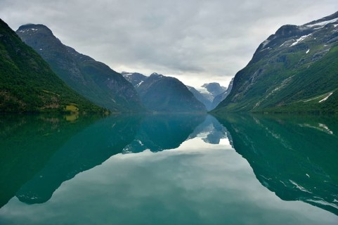 View across Loen Lake towards Kjenndalsbreen Glacier