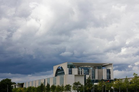 Dramatic sky over the Bundeskanzleramt or Chancellor's Office building